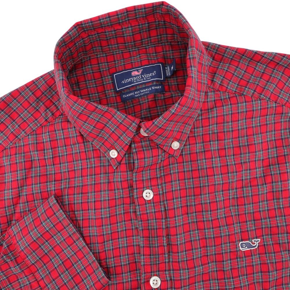 Vineyard Vines Button Down Shirt Red Plaid Classic Fit Whale Mens Size M